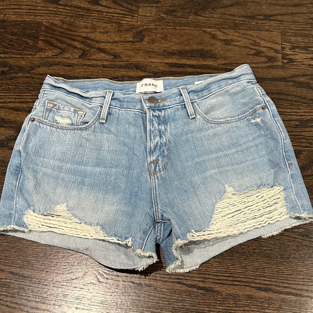 Frame Denim Women's Faded Blue Ripped Jean Shorts